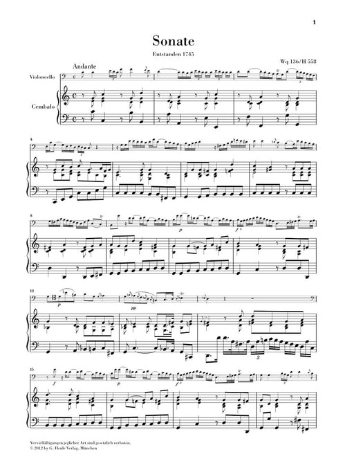 Gamba Sonatas Wq 88, 136, 137 Edition for Violoncello and Harpsichord With marked and unmarked string parts 大提琴 大鍵琴 奏鳴曲 亨乐版 | 小雅音樂 Hsiaoya Music