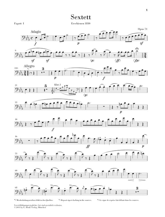 Sextet in E-flat Major, Op. 71 and March, WoO 29 2 Clarinets (B-flat), 2 Horns (E-flat/B-flat and F), and 2 Bassoo 貝多芬 六重奏 進行曲 法國號 大型室內樂 亨乐版 | 小雅音樂 Hsiaoya Music
