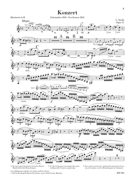 Clarinet Concerto No. 2 in E-Flat Major, Op. 57 Piano Reduction 豎笛協奏曲 豎笛(含鋼琴伴奏) 亨乐版 | 小雅音樂 Hsiaoya Music