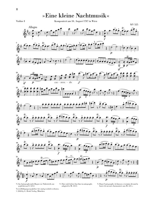 Divertimento K525 Eine kleine Nachtmusik String Quartet and Double Bass; or Chamber Orchestra Set of Parts (String Quartet and Double Bass) 莫札特 弦樂四重奏 室內合奏團 弦樂四重奏 嬉遊曲 小夜曲 弦樂五重奏 亨乐版 | 小雅音樂 Hsiaoya Music
