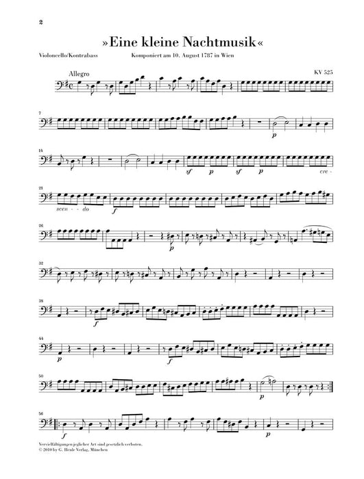 Divertimento K525 Eine kleine Nachtmusik String Quartet and Double Bass; or Chamber Orchestra Set of Parts (String Quartet and Double Bass) 莫札特 弦樂四重奏 室內合奏團 弦樂四重奏 嬉遊曲 小夜曲 弦樂五重奏 亨乐版 | 小雅音樂 Hsiaoya Music