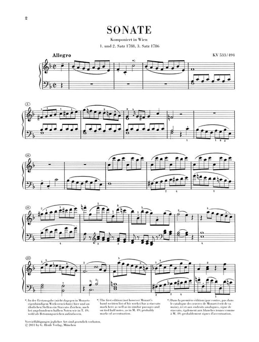 Piano Sonata in F Major K533/494 莫札特 奏鳴曲 鋼琴 亨乐版 | 小雅音樂 Hsiaoya Music