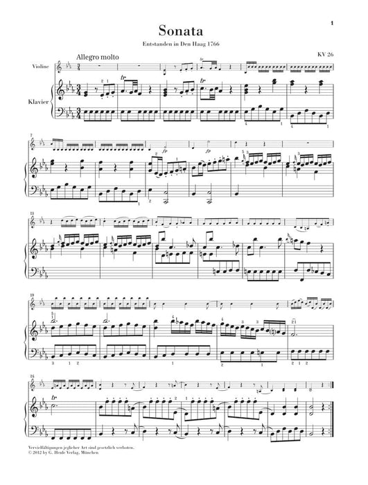 Wolfgang Amadeus Mozart - Wunderkind Sonatas, Volume 3, K. 26-31 Piano and Violin With Marked and Unmarked String Parts 莫札特 奏鳴曲 小提琴(含鋼琴伴奏) 亨乐版 | 小雅音樂 Hsiaoya Music