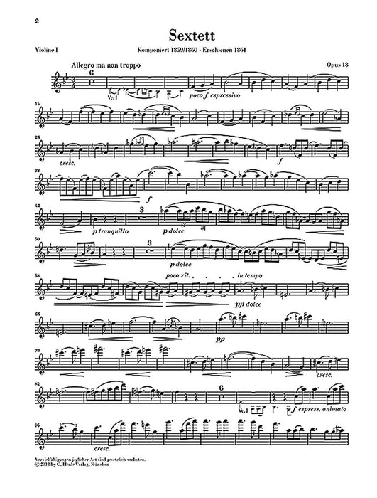 String Sextet No. 1 in B-flat Major, Op. 18 Parts 布拉姆斯 六重奏 大型室內樂 亨乐版 | 小雅音樂 Hsiaoya Music
