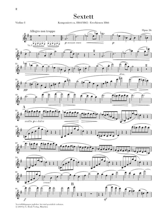 String Sextet No. 2 in G Major, Op. 36 Parts 布拉姆斯 六重奏 亨乐版 | 小雅音樂 Hsiaoya Music