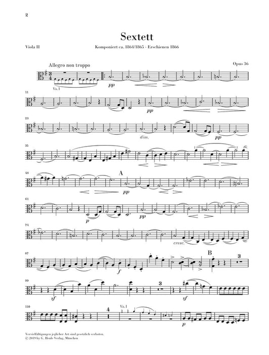 String Sextet No. 2 in G Major, Op. 36 Parts 布拉姆斯 六重奏 亨乐版 | 小雅音樂 Hsiaoya Music