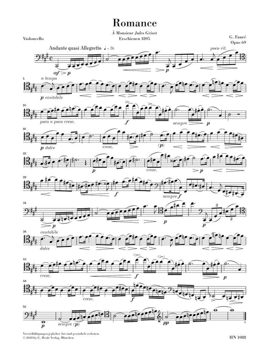 Romance in A Major, Op. 69 Cello and Piano 佛瑞 浪漫曲 大提琴(含鋼琴伴奏) 亨乐版 | 小雅音樂 Hsiaoya Music
