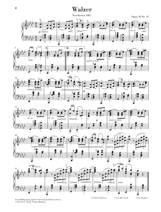Waltz Op. 39 No. 15 Original & Simplified Version for Piano 布拉姆斯 圓舞曲 鋼琴 亨乐版 | 小雅音樂 Hsiaoya Music