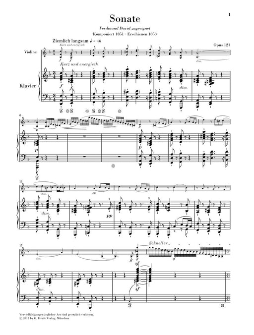 Robert Schumann - Violin Sonata No. 2 in D minor, Op. 121 With Marked and Unmarked String Parts 舒曼‧羅伯特 奏鳴曲 弦樂 小提琴(含鋼琴伴奏) 亨乐版 | 小雅音樂 Hsiaoya Music