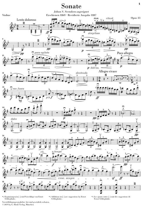Violin Sonata in G Major, Op. 13 Violin and Piano 奏鳴曲 小提琴(含鋼琴伴奏) 亨乐版 | 小雅音樂 Hsiaoya Music
