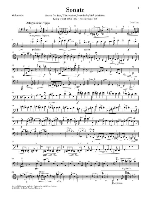 Violoncello Sonata in E minor, Op. 38 Cello and Piano 布拉姆斯 奏鳴曲 大提琴(含鋼琴伴奏) 亨乐版 | 小雅音樂 Hsiaoya Music