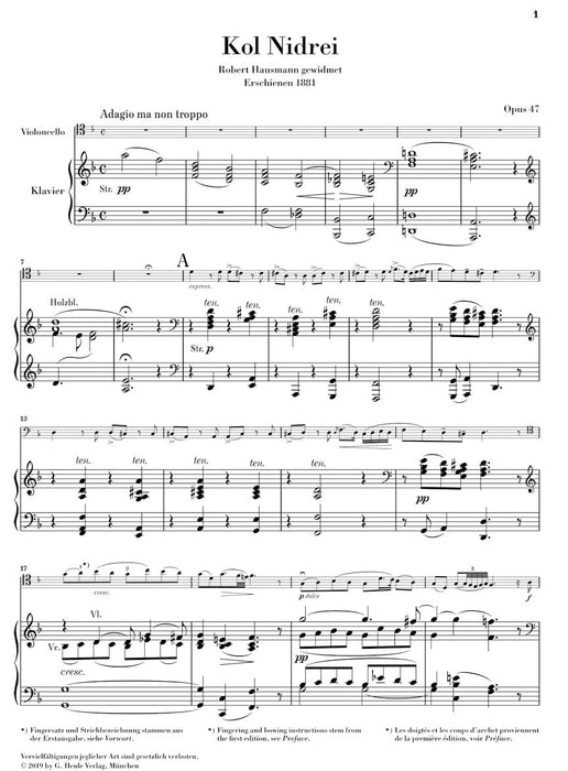 Kol Nidrei, Op. 47 Cello and Piano 布魯赫 晚禱 大提琴(含鋼琴伴奏) 亨乐版 | 小雅音樂 Hsiaoya Music