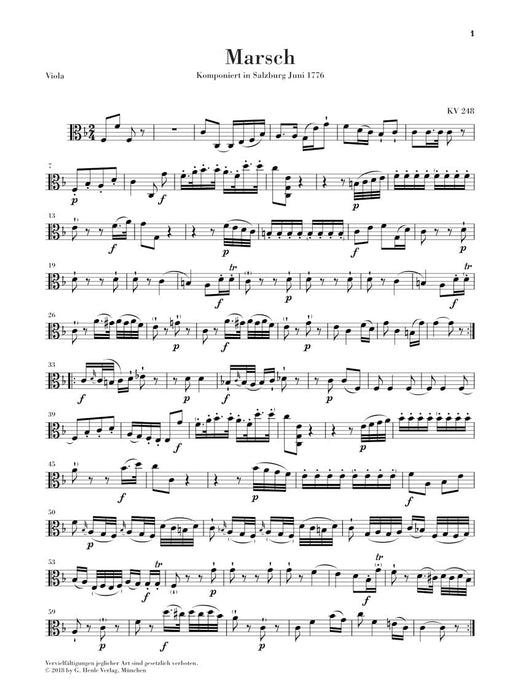 March K. 248, Divertimento K. 247 (First Lodron Night Music) 2 Horns (F), 2 Violins, Viola and Basso Set of Parts 莫札特 進行曲 中提琴 法國號 小提琴 嬉遊曲 亨乐版 | 小雅音樂 Hsiaoya Music