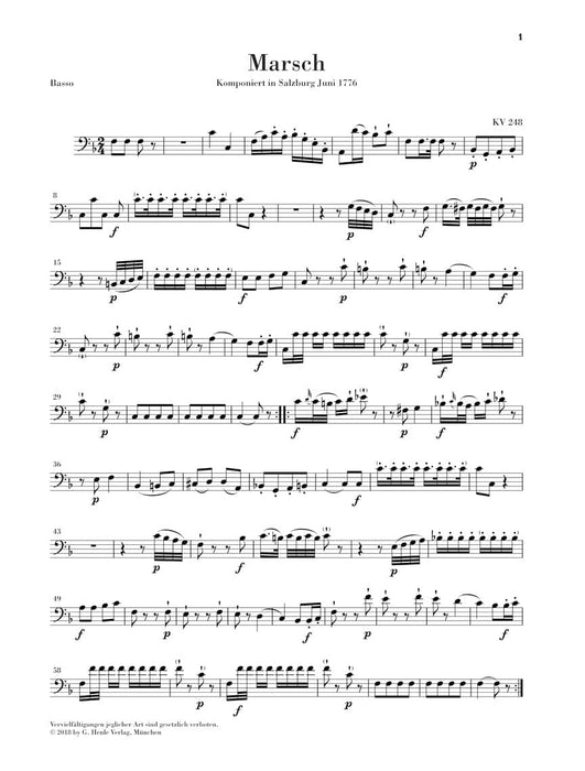 March K. 248, Divertimento K. 247 (First Lodron Night Music) 2 Horns (F), 2 Violins, Viola and Basso Set of Parts 莫札特 進行曲 中提琴 法國號 小提琴 嬉遊曲 亨乐版 | 小雅音樂 Hsiaoya Music