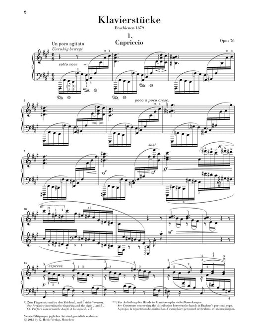Piano Pieces Op. 76 Nos. 1-8 Capriccios C, c#, f#, b Intermezzi A, a , A-flat, B-flat 布拉姆斯 鋼琴 小品 隨想曲 間奏曲 亨乐版 | 小雅音樂 Hsiaoya Music