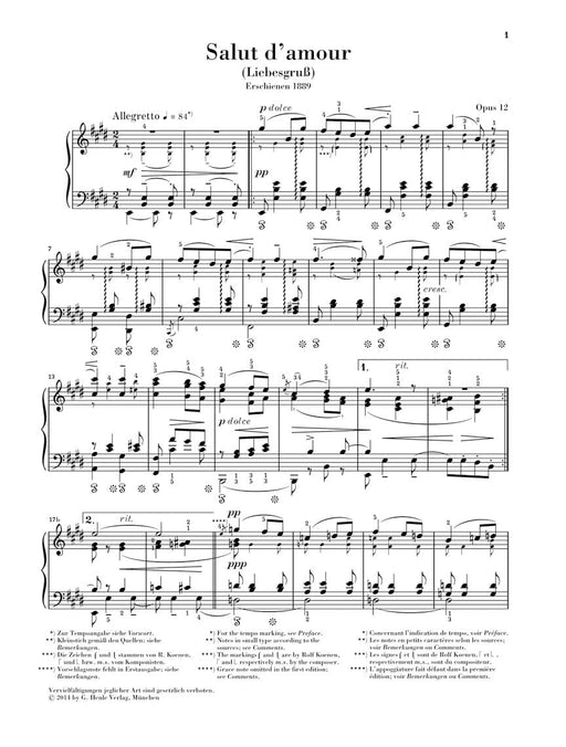 Salut d'amour Op. 12 Piano Solo 艾爾加 鋼琴 愛的禮讚 鋼琴 亨乐版 | 小雅音樂 Hsiaoya Music