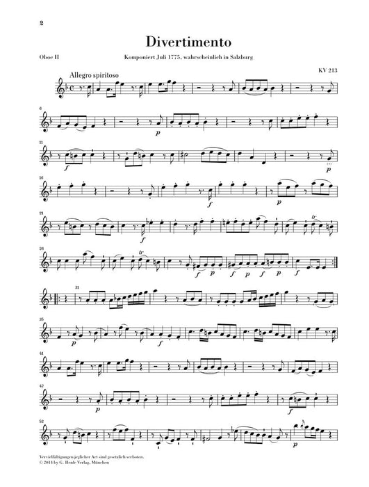 Divertimenti for 2 Oboes, 2 Horns and 2 Bassoons Parts 莫札特 嬉遊曲 雙簧管法國號 亨乐版 | 小雅音樂 Hsiaoya Music