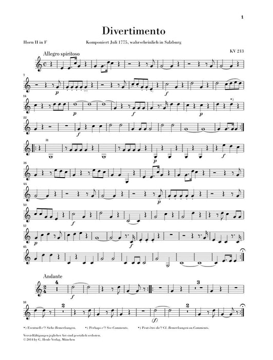 Divertimenti for 2 Oboes, 2 Horns and 2 Bassoons Parts 莫札特 嬉遊曲 雙簧管法國號 亨乐版 | 小雅音樂 Hsiaoya Music