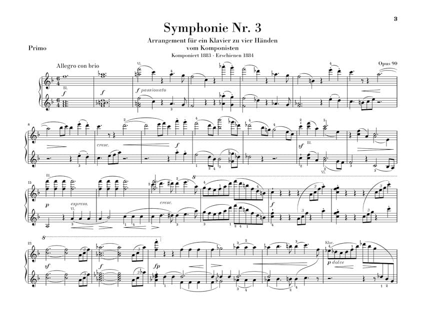 Symphonies No. 3 and 4 Arranged for Piano Four-Hands by Johannes Brahms 布拉姆斯 鋼琴 四手聯彈(含以上) 亨乐版 | 小雅音樂 Hsiaoya Music