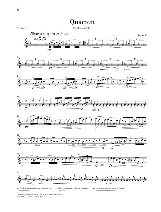 String Quartet in F Major Op. 96 (American Quartet) Parts 德弗札克 弦樂四重奏 四重奏 亨乐版 | 小雅音樂 Hsiaoya Music