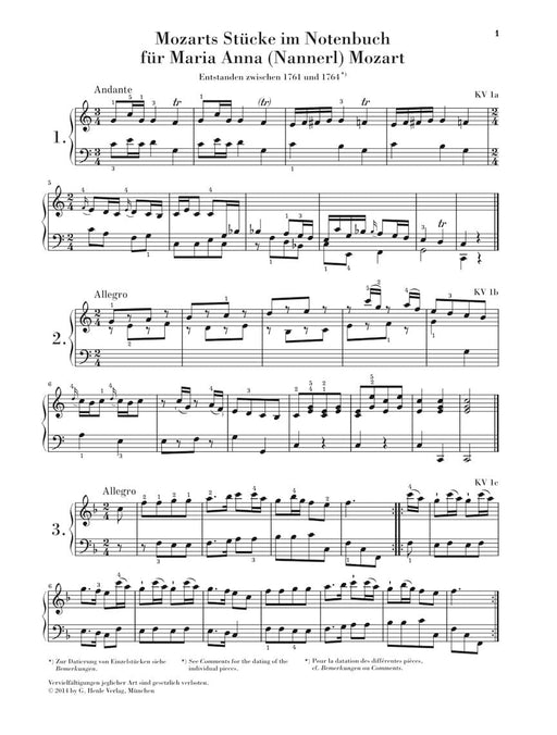 Piano Pieces from the Nannerl Music Book 莫札特 鋼琴 小品 亨乐版 | 小雅音樂 Hsiaoya Music