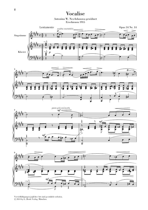 Vocalise Op. 34 No. 14 for Voice and Piano 拉赫瑪尼諾夫 聲樂練習曲 鋼琴 高音 亨乐版 | 小雅音樂 Hsiaoya Music