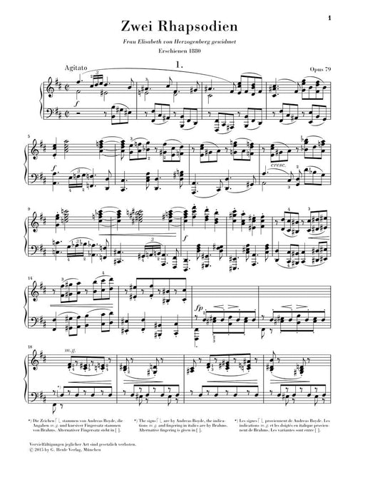 Two Rhapsodies Op. 79 Revised Replaces HN119 布拉姆斯 狂想曲 鋼琴 亨乐版 | 小雅音樂 Hsiaoya Music