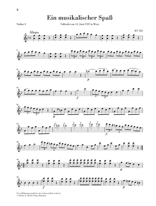 A Musical Joke K. 522 for 2 Violins, Viola, Bass and 2 Horns in F Parts 莫札特 中提琴 小提琴 法國號 混和室內樂 亨乐版 | 小雅音樂 Hsiaoya Music