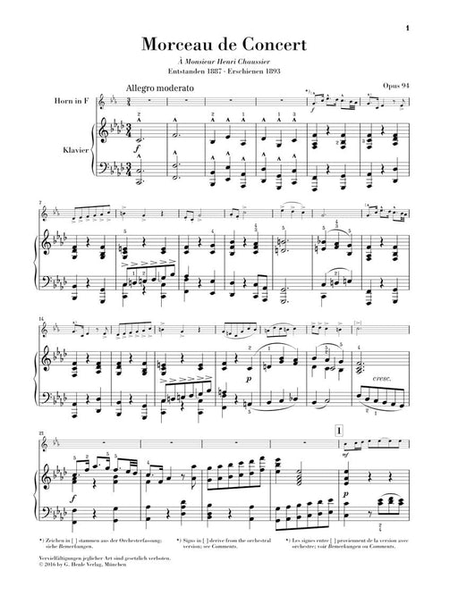 Morceau de Concert in F minor Op. 94 Horn and Piano 聖桑斯 音樂會 法國號(含鋼琴伴奏) 亨乐版 | 小雅音樂 Hsiaoya Music