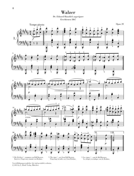 Waltzes Op. 39 Piano Solo - Revised Edition 布拉姆斯 鋼琴 亨乐版 | 小雅音樂 Hsiaoya Music