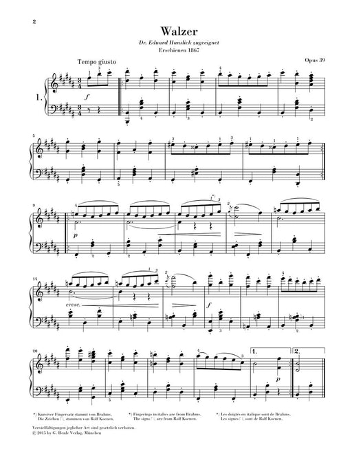 Waltzes Op. 39 Simplified Arrangement by Brahms 布拉姆斯 編曲 鋼琴 亨乐版 | 小雅音樂 Hsiaoya Music