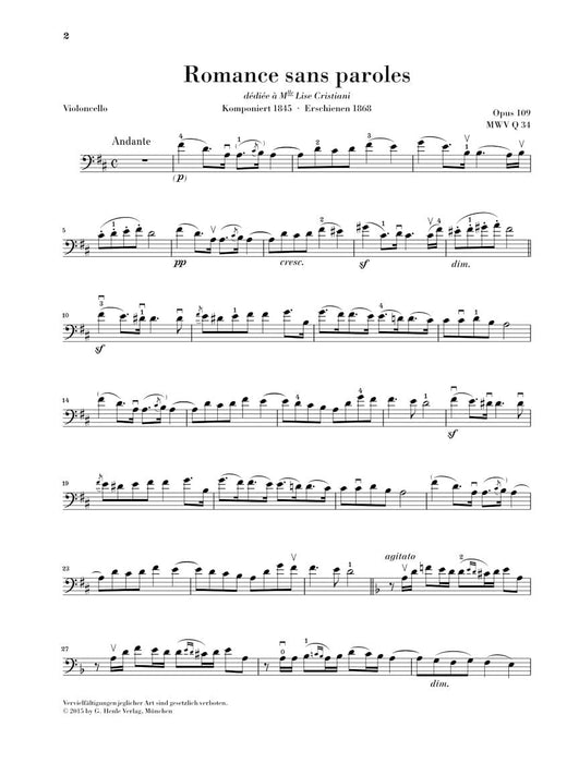 Romances sans paroles, Op. 109 Cello and Piano 大提琴 鋼琴 浪漫曲 大提琴(含鋼琴伴奏) 亨乐版 | 小雅音樂 Hsiaoya Music