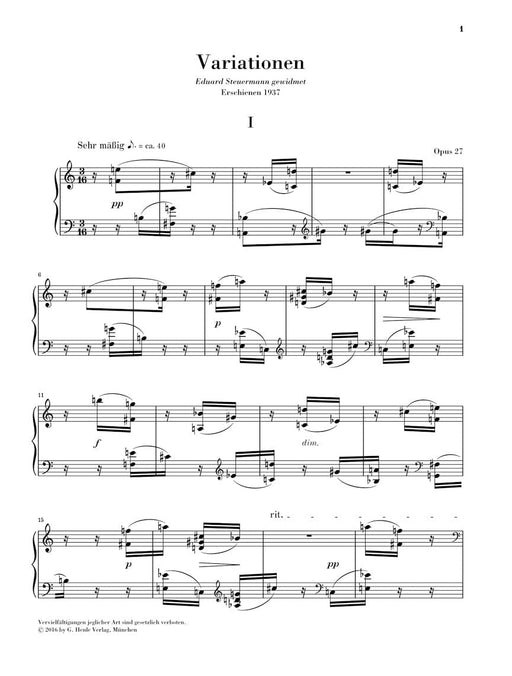 Variations Op. 27 Piano Solo 魏本 變奏曲 鋼琴 亨乐版 | 小雅音樂 Hsiaoya Music