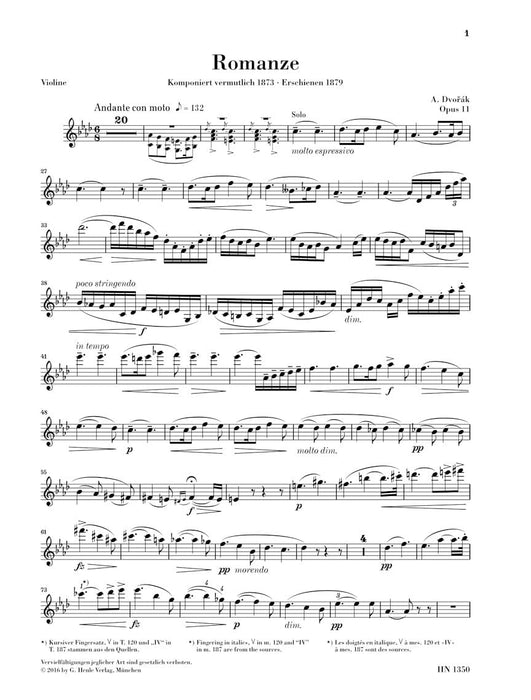 Romance in F Minor Op. 11 Violin and Piano 德弗札克 浪漫曲 小提琴(含鋼琴伴奏) 亨乐版 | 小雅音樂 Hsiaoya Music