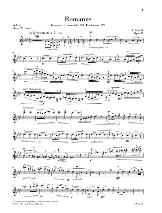 Romance in F Minor Op. 11 Violin and Piano 德弗札克 浪漫曲 小提琴(含鋼琴伴奏) 亨乐版 | 小雅音樂 Hsiaoya Music