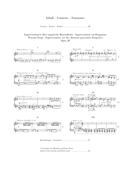Improvisations on Hungarian Peasant Songs, Op. 20 Piano 巴爾托克 鋼琴 匈牙利農歌即興曲 亨乐版 | 小雅音樂 Hsiaoya Music