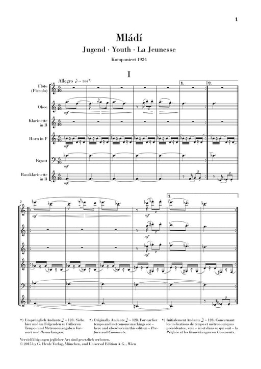 Mládí (Youth) - Suite for Wind Instruments Study Score - Flute/Piccolo, Oboe, Clarinet, Horn, Bassoon, Bass 組曲管樂 雙簧管法國號 管樂器 亨乐版 | 小雅音樂 Hsiaoya Music