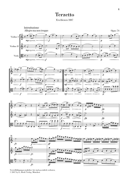 Terzetto C Major Op. 74 for Two Violins and Viola Study Score 德弗札克 中提琴 小提琴 弦樂三重奏 總譜 亨乐版 | 小雅音樂 Hsiaoya Music