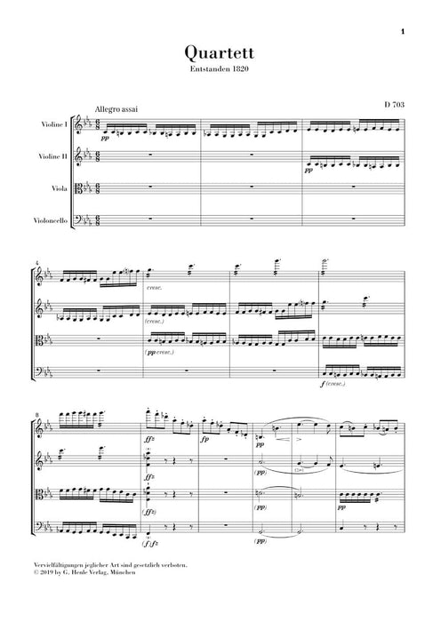 String Quartet Movement (Quartettsatz) in C Minor, D. 703 Study Score 舒伯特 弦樂四重奏 總譜 亨乐版 | 小雅音樂 Hsiaoya Music