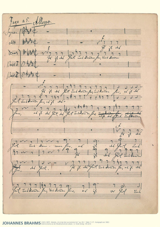 Brahms Facsimile Poster Motet Op. 29 No. 1 布拉姆斯 經文歌 亨乐版 | 小雅音樂 Hsiaoya Music
