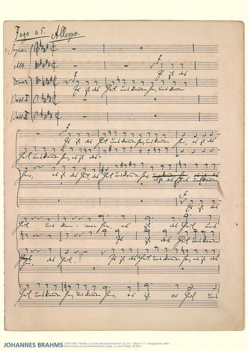 Brahms Facsimile Poster Motet Op. 29 No. 1 布拉姆斯 經文歌 亨乐版 | 小雅音樂 Hsiaoya Music
