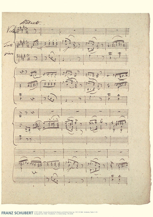 Schubert Facsimile Poster Violin Sonata (Sonatina) D major op. 137 No. 1 D 384 舒伯特 小提琴小奏鳴曲 亨乐版 | 小雅音樂 Hsiaoya Music