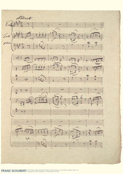 Schubert Facsimile Poster Violin Sonata (Sonatina) D major op. 137 No. 1 D 384 舒伯特 小提琴小奏鳴曲 亨乐版 | 小雅音樂 Hsiaoya Music