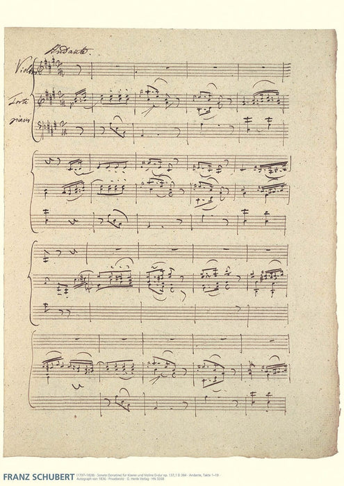 Schubert Facsimile Poster Violin Sonata (Sonatina) D major op. 137 No. 1 D 384 舒伯特 小提琴小奏鳴曲 亨乐版 | 小雅音樂 Hsiaoya Music