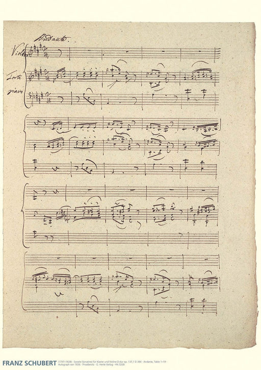Schubert Facsimile Poster Violin Sonata (Sonatina) D major op. 137 No. 1 D 384 舒伯特 小提琴小奏鳴曲 亨乐版 | 小雅音樂 Hsiaoya Music