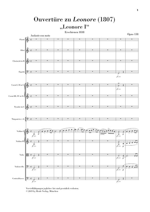 Overture No. 1 for the Opera Leonore (1807) Study Score 貝多芬 序曲 歌劇 蕾歐諾拉 總譜 亨乐版 | 小雅音樂 Hsiaoya Music