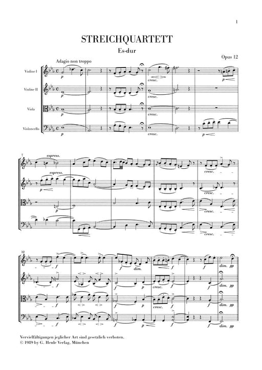 String Quartets Op. 12 and 13 Study Score 弦樂四重奏 總譜 亨乐版 | 小雅音樂 Hsiaoya Music