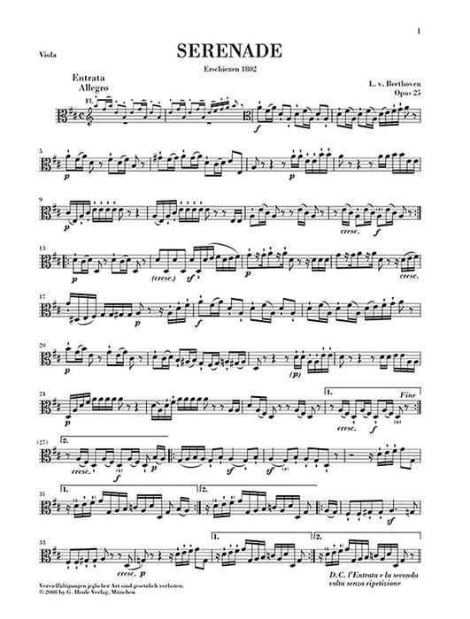 Serenade in D Major Op. 25 for Flute, Violin and Viola - Revised Edition 貝多芬 小夜曲 小提琴 中提琴 混和三重奏 亨乐版 | 小雅音樂 Hsiaoya Music