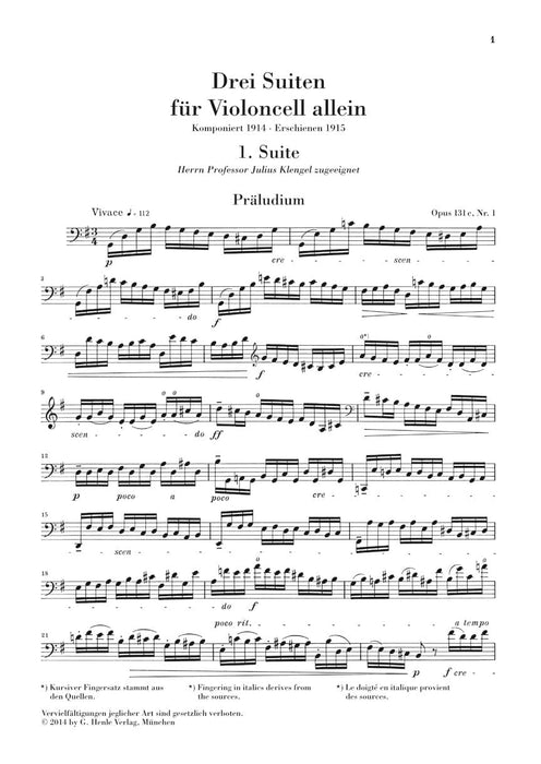 3 Suites for Violoncello Solo Op. 131c 雷格馬克斯 大提琴 組曲 亨乐版 | 小雅音樂 Hsiaoya Music