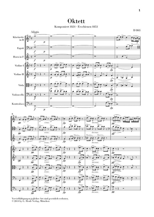Octet in F Major D 803 舒伯特 八重奏 總譜 亨乐版 | 小雅音樂 Hsiaoya Music